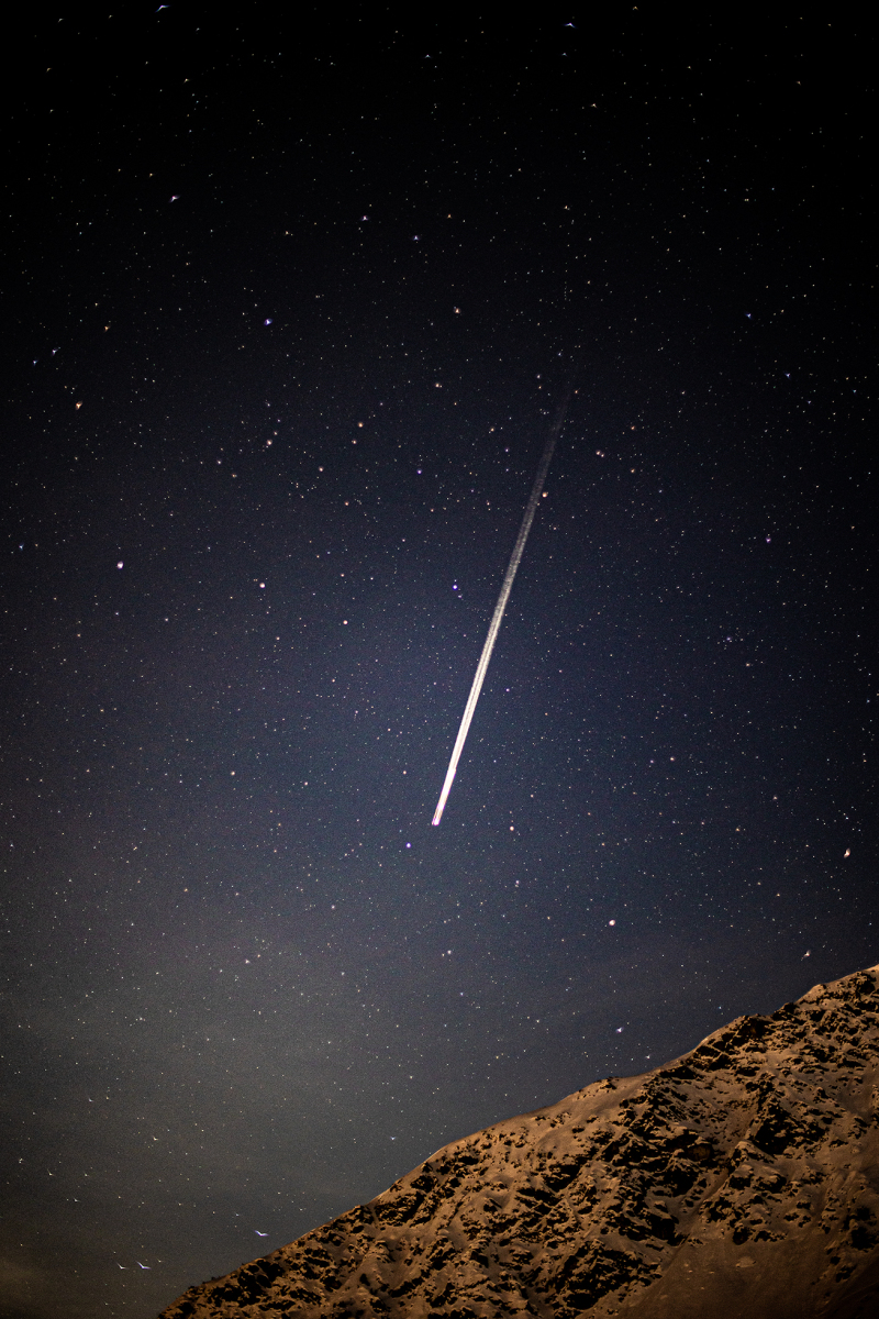 <p>Not a shooting star but just as rare to see in the sky at the moment: an airplane. Arosa, Switzerland.</p>